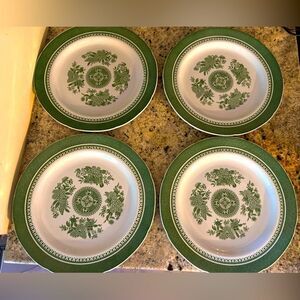 4 Beautiful Vintage Spode, Fitzhugh green China 8" Side coupe Plates bowls